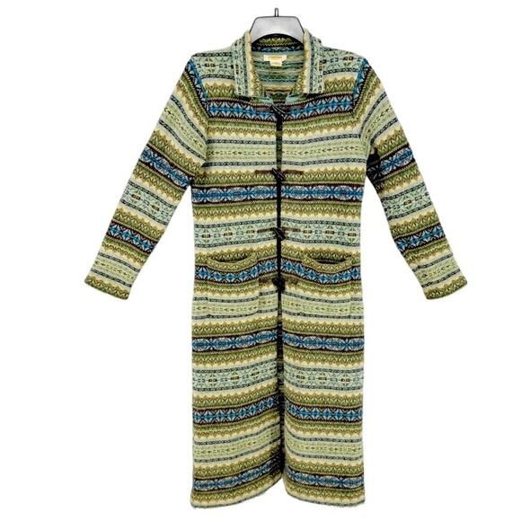 Talbots Nordic Fair Isle Cardigan Sweater S Long Earthy Forest Cottage Outdoors - Picture 1 of 8